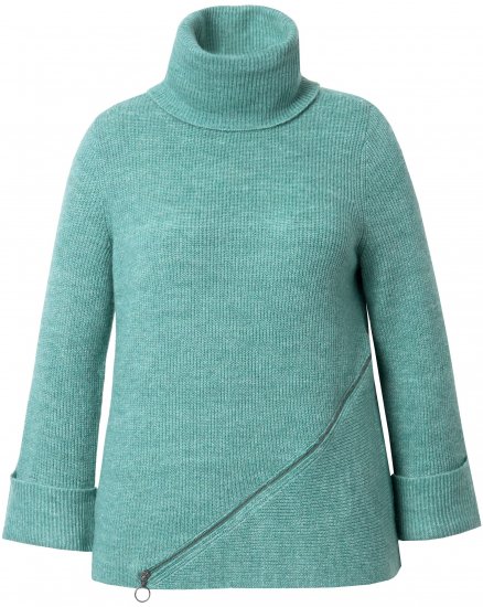 Ulla Popken Asymmetric Zipper Turtleneck Sweater Green - Sweatshirts & hoodies - 