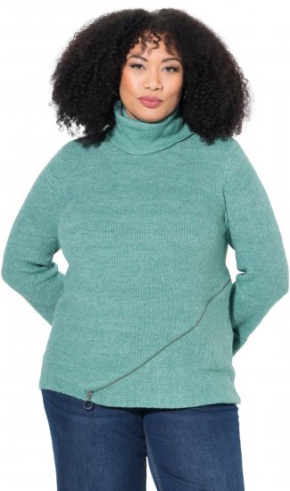 Ulla Popken Asymmetric Zipper Turtleneck Sweater Green - Sweatshirts & hoodies - 