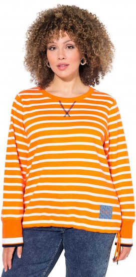 Ulla Popken Striped Drawstring Hem Sweatshirt Orange - Sweatshirts & hoodies - 