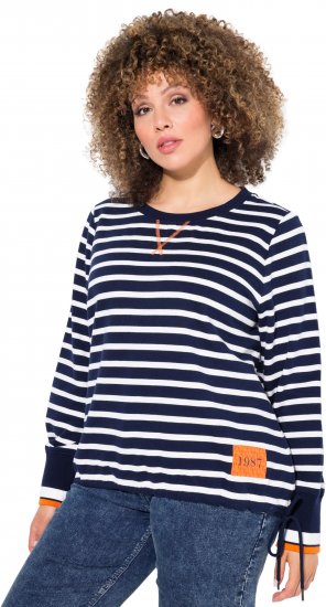Ulla Popken Striped Drawstring Hem Sweatshirt Navy - Sweatshirts & hoodies - 