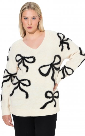 Ulla Popken Glitter Bow Sweater Chalk - Sweatshirts & hoodies - 