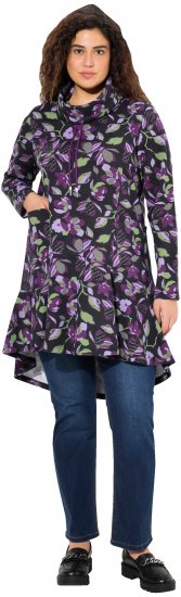 Ulla Popken Floral Stand-Up Collar Flounce Panel Sweatshirt Black - Sweatshirts & hoodies - 