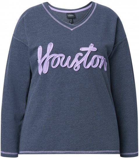Ulla Popken Houston Textured Lettering Sweatshirt Navy - Sweatshirts & hoodies - 
