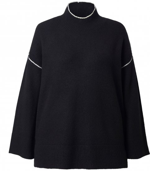 Ulla Popken Decorative Seam Contrast Color Sweater Black - Sweatshirts & hoodies - 