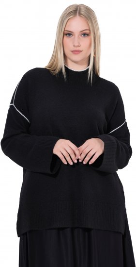 Ulla Popken Decorative Seam Contrast Color Sweater Black - Sweatshirts & hoodies - 