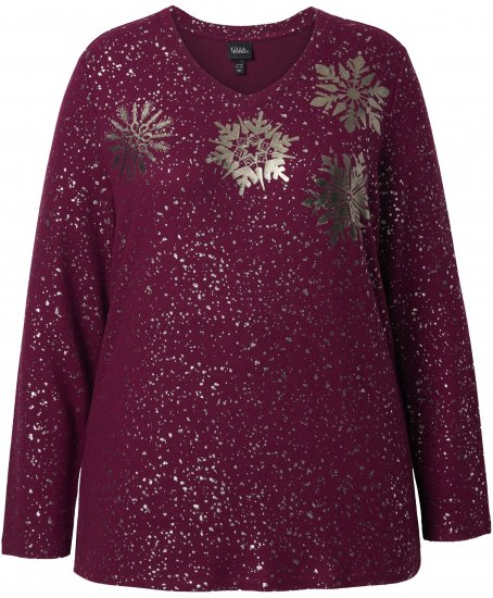 Ulla Popken Metallic Print Extra Soft Christmas Sweatshirt Dark Wine Red - Sweatshirts & hoodies - 