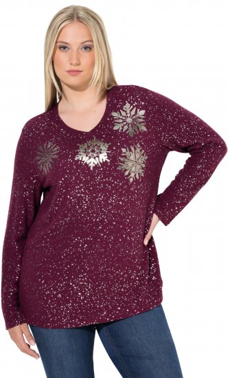 Ulla Popken Metallic Print Extra Soft Christmas Sweatshirt Dark Wine Red - Sweatshirts & hoodies - 