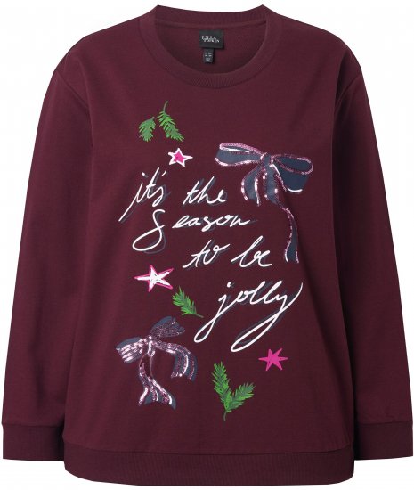 Ulla Popken Sparkling Sequin Bows Christmas Sweatshirt Plum - Sweatshirts & hoodies - 