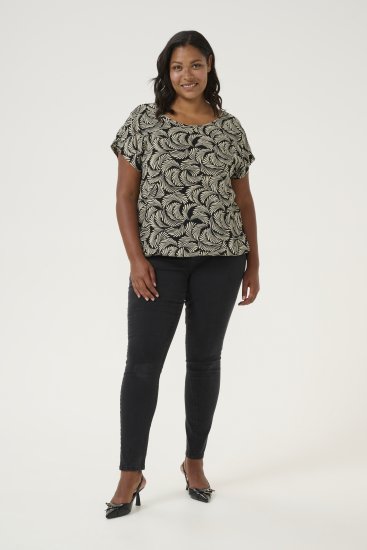 Kaffe Curve Sonna Stanley Top Preto profundo/Branco antigo estampado - T-shirts - 