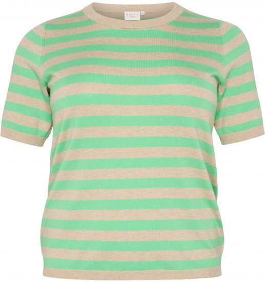 Kaffe Curve Lizzy Camisola às riscas Cinzento pluma mesclado/Verde - T-shirts estampadas para mulher - 