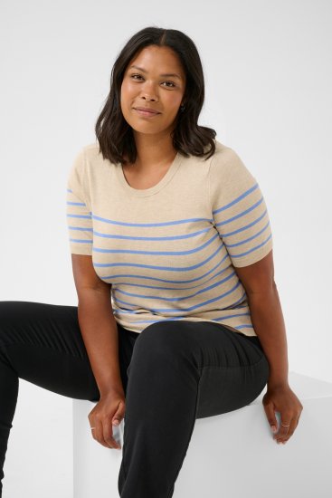 Kaffe Curve Lizzy Camisola às riscas Bege/Azul - T-shirts estampadas para mulher - 