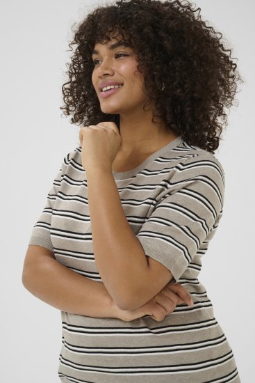 Kaffe Curve Lizzy Camisola às riscas Bege/Preto - T-shirts estampadas para mulher - 