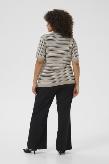 Kaffe Curve Lizzy Camisola às riscas Bege/Preto - T-shirts estampadas para mulher - 