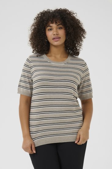 Kaffe Curve Lizzy Camisola às riscas Bege/Preto - T-shirts estampadas para mulher - 