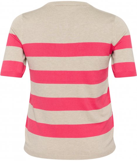 Kaffe Curve Lizzy Camisola às riscas Bege/Framboesa - T-shirts estampadas para mulher - 