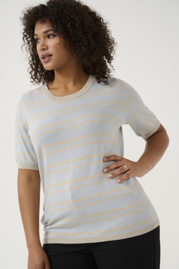Kaffe Curve Lizzy Camisola às riscas Bege/Azul suave - T-shirts estampadas para mulher - 