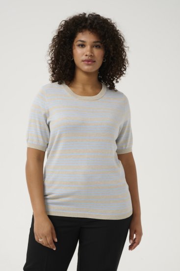 Kaffe Curve Lizzy Camisola às riscas Bege/Azul suave - T-shirts estampadas para mulher - 