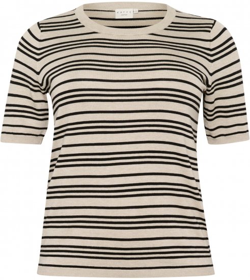 Kaffe Curve Lizzy Camisola às riscas Bege/Preto às riscas - T-shirts estampadas para mulher - 