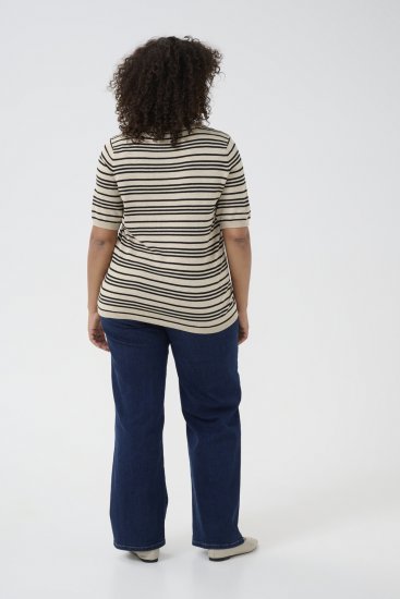 Kaffe Curve Lizzy Camisola às riscas Bege/Preto às riscas - T-shirts estampadas para mulher - 