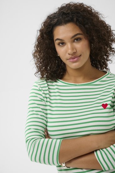 Kaffe Curve Lia Boatneck 3/4 T-Shirt Chalk/Bright Green - T‑shirts e Tops - Tops e T-shirts para Todos os Tamanhos