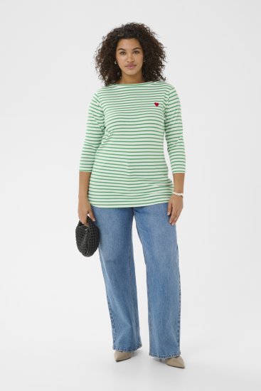 Kaffe Curve Lia Boatneck 3/4 T-Shirt Chalk/Bright Green - T‑shirts e Tops - Tops e T-shirts para Todos os Tamanhos