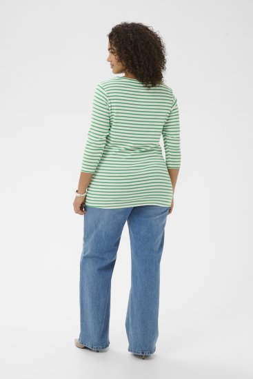 Kaffe Curve Lia Boatneck 3/4 T-Shirt Chalk/Bright Green - T‑shirts e Tops - Tops e T-shirts para Todos os Tamanhos