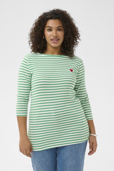 Kaffe Curve Lia Boatneck 3/4 T-Shirt Chalk/Bright Green - T‑shirts e Tops - Tops e T-shirts para Todos os Tamanhos