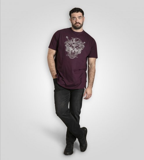 D555 Grimsby Rock n' Roll Skull Printed T-Shirt Burgundy - T-shirts lisas - T-shirts lisas tamanhos grandes