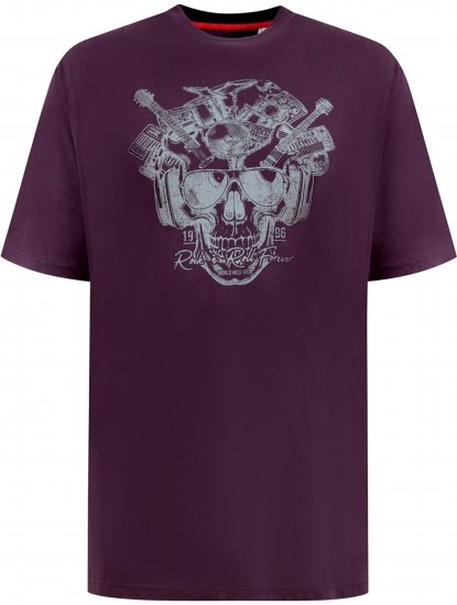 D555 Grimsby Rock n' Roll Skull Printed T-Shirt Burgundy - T-shirts lisas - T-shirts lisas tamanhos grandes
