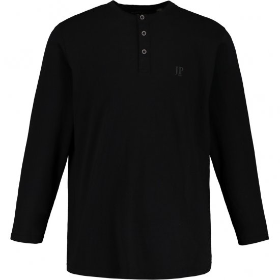 JP1880 Henley T-Shirt Long Sleeve Black TALL - ROUPAS DE HOMEM MT-6XLT - Tamanhos-Tall Homem