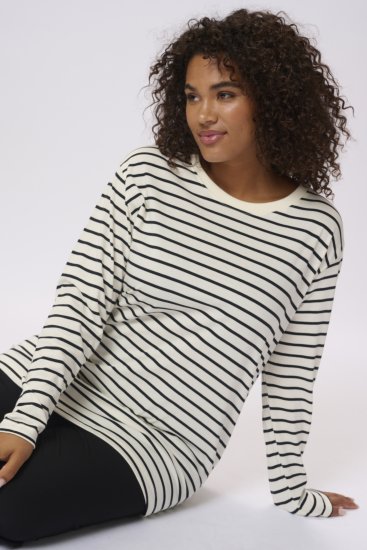 Kaffe Curve Winni Manga comprida T-shirt Branco antigo/Preto risca - T-shirts - 