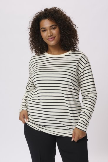 Kaffe Curve Winni Manga comprida T-shirt Branco antigo/Preto risca - T-shirts - 