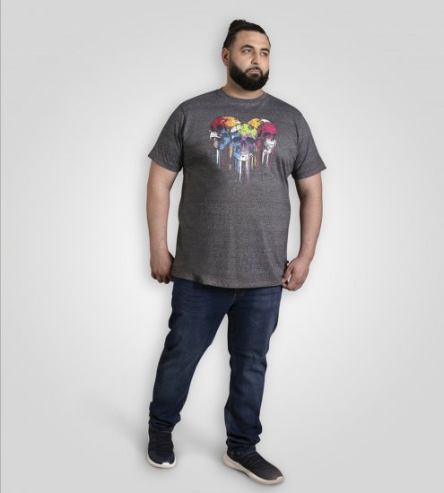 D555 Coalville T-Shirt Skulls with Colored Drips Navy Twist - T-shirts - T-shirts Homem Tamanhos Grandes