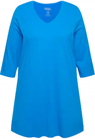 Ulla Popken V-Neck Swing A-line Hem Cotton Knit Tunic Azure - T-shirts - 