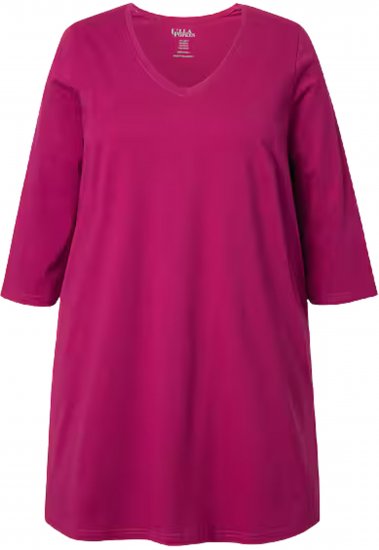 Ulla Popken V-Neck Swing A-line Hem Cotton Knit Tunic Magnolia Red - T-shirts - 