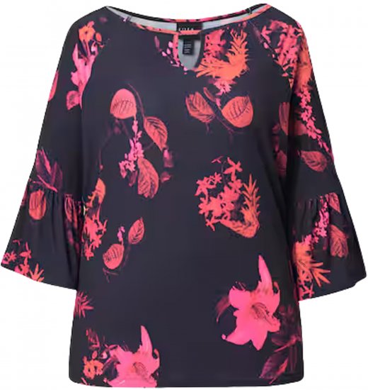 Ulla Popken Botanical Print Cold Shoulder Top Black - T-shirts - 