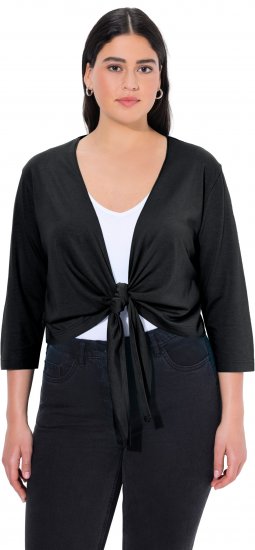 Ulla Popken Versatile Surplice Wrap Tie Hem Bolero Top Black - T-shirts - 
