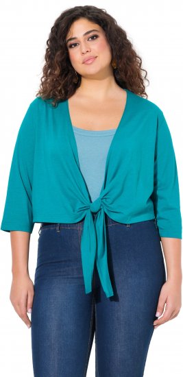 Ulla Popken Versatile Surplice Wrap Tie Hem Bolero Top Teal - T-shirts - 