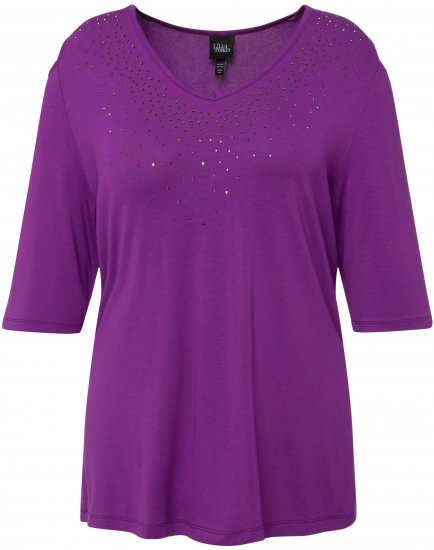 Ulla Popken Rhinestone Detail 3/4 Sleeve Tee Blackberry - T-shirts estampadas para mulher - 