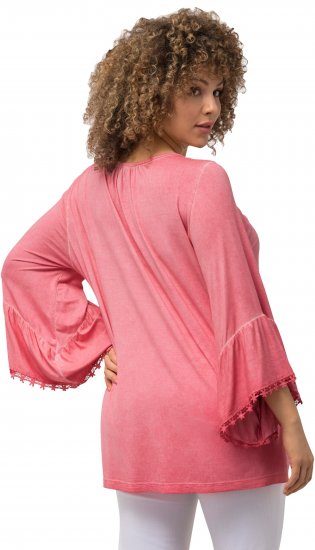 Ulla Popken Trumpet Sleeve Cold Dyed Tee Dark Pink - T-shirts estampadas para mulher - 
