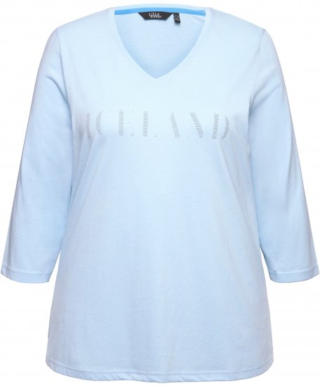 Ulla Popken Country Lettered 3/4 Sleeve Tee Soft Light Blue - T-shirts estampadas para mulher - 