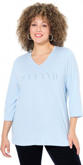 Ulla Popken Country Lettered 3/4 Sleeve Tee Soft Light Blue - T-shirts estampadas para mulher - 
