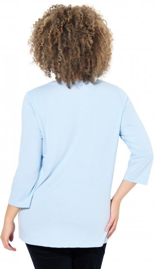 Ulla Popken Country Lettered 3/4 Sleeve Tee Soft Light Blue - T-shirts estampadas para mulher - 