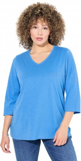 Ulla Popken Country Lettered 3/4 Sleeve Tee Teal Blue - T-shirts estampadas para mulher - 