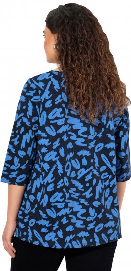 Ulla Popken Scribble Print Square Neck 3/4 Sleeve Tee Navy - T-shirts estampadas para mulher - 