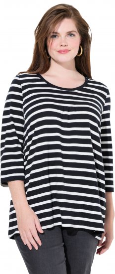 Ulla Popken Striped 3/4 Sleeve A-Line Tee Black - T-shirts - 