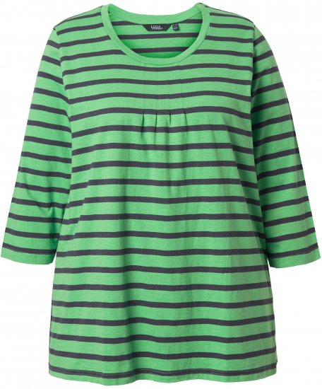 Ulla Popken Striped 3/4 Sleeve A-Line Tee Apple Green - T-shirts - 