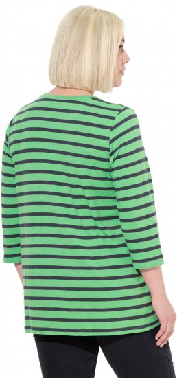 Ulla Popken Striped 3/4 Sleeve A-Line Tee Apple Green - T-shirts - 