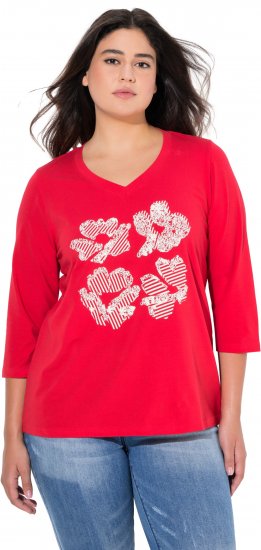 Ulla Popken Floral Graphic V-Neck Tee Lychee - T-shirts estampadas para mulher - 