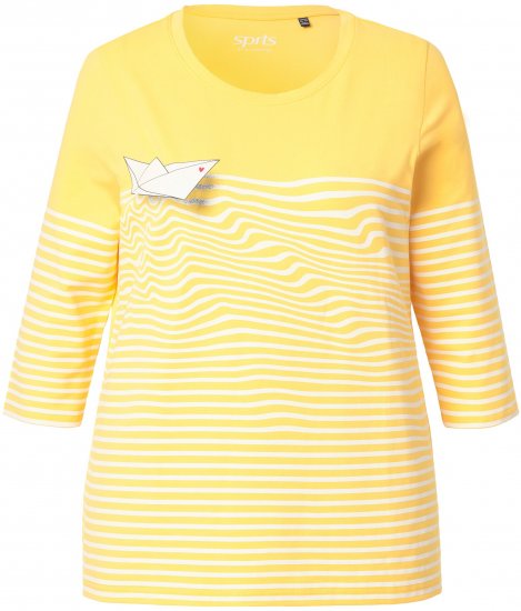 Ulla Popken Paper Boat Print 3/4 Sleeve Tee Sun Yellow - T-shirts estampadas para mulher - 